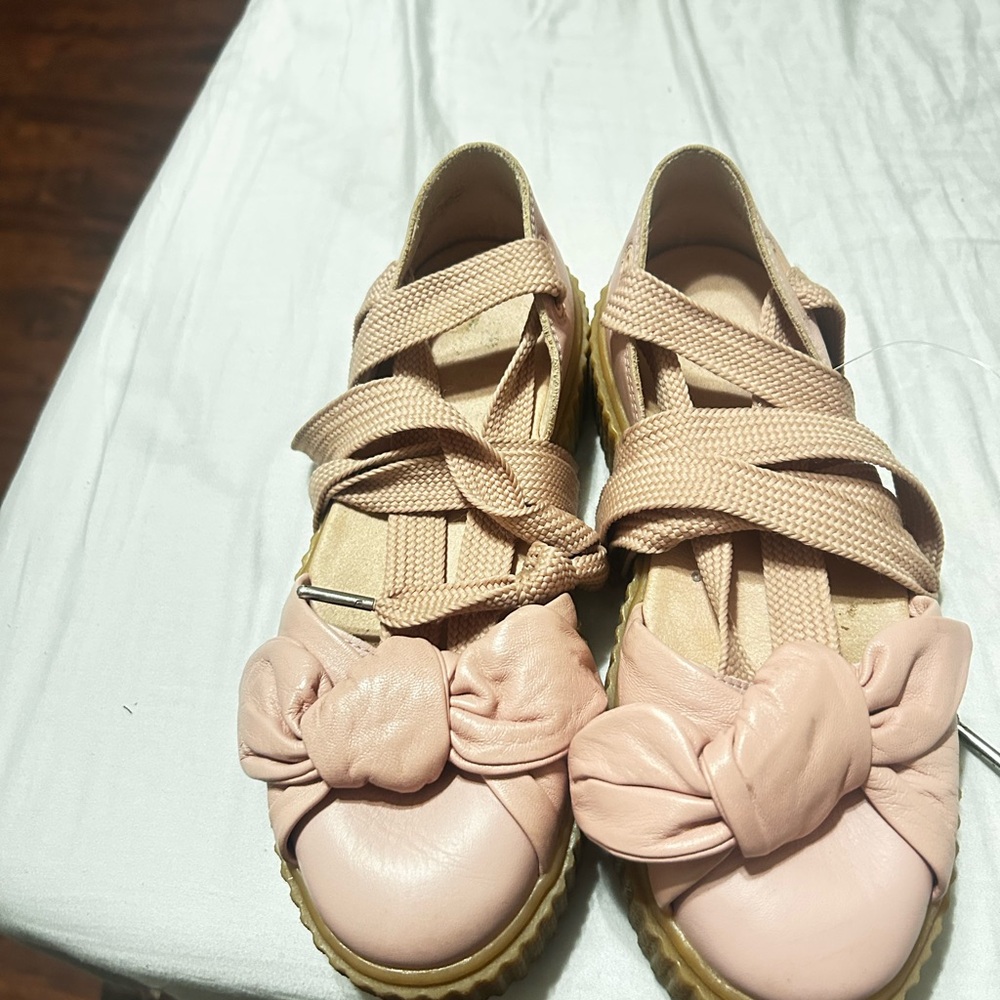 Puma Pink Flats with Bow and Velcro Straps